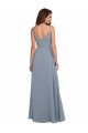 Affordable Long Full Length Draped Cowl Neck V-Back Slip Chiffon Bridesmaid Dress