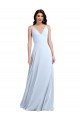 Affordable Long Floor Length V-Neck Chiffon Bridesmaid Dress with Keyhole Back