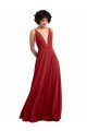Affordable Fitted Plunging Deep V-Neck Long Chiffon Bridesmaid Dress with V-Back