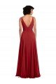 Affordable Fitted Plunging Deep V-Neck Long Chiffon Bridesmaid Dress with V-Back