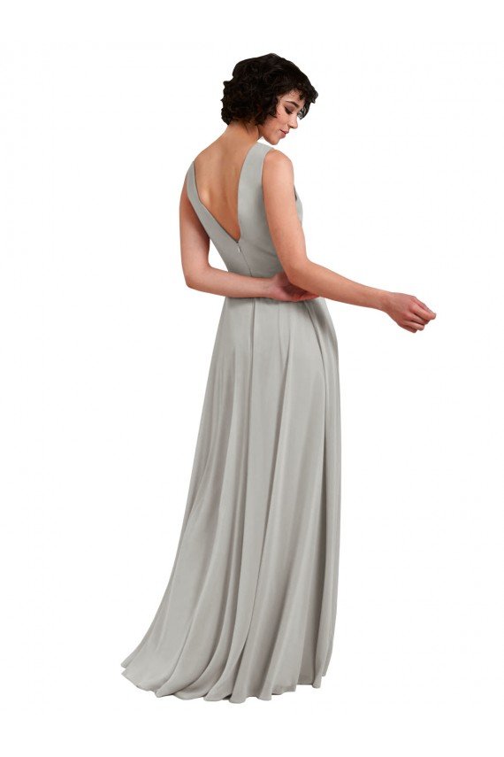 Affordable Daring Plunging V-Neck Long Chiffon Bridesmaid Dress with Pleated Bodice