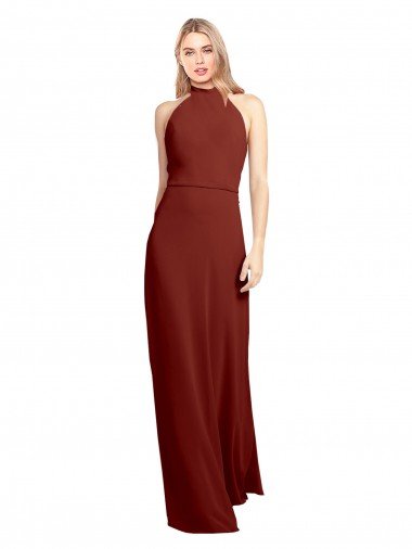 Affordable Slim High Neck Halter Fitted Open Back Chiffon Bridesmaid Dress / Prom Dress