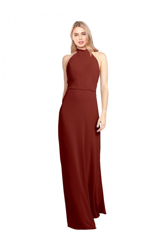 Affordable Slim High Neck Halter Fitted Open Back Chiffon Bridesmaid Dress / Prom Dress