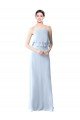 Affordable High Narrow Neck Long Chiffon Bridesmaid Dress with Tiered Ruffles