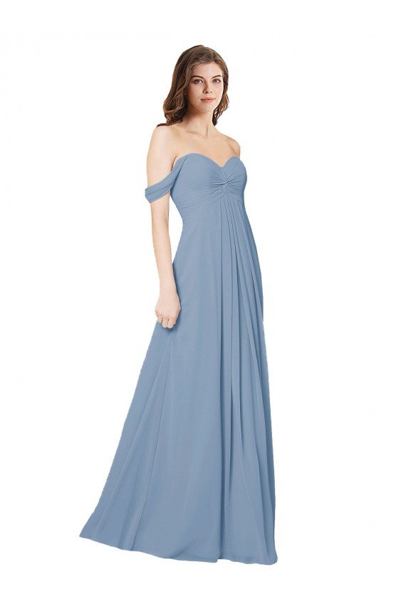 Affordable Empire Waist Off the Shoulder Chiffon Bridesmaid Dress with Sweetheart Bodice