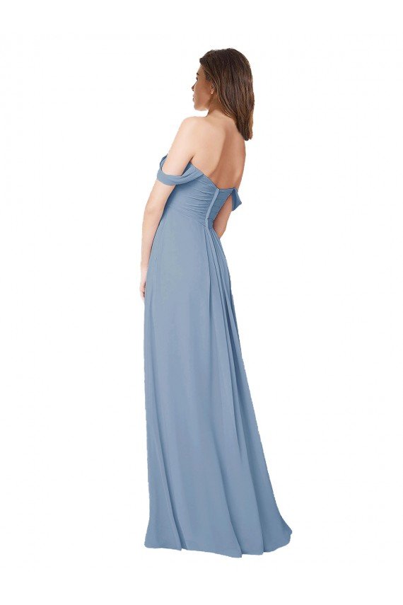 Affordable Empire Waist Off the Shoulder Chiffon Bridesmaid Dress with Sweetheart Bodice