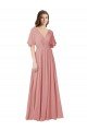 Affordable Flutter Sleeves Plunging V-Neck Boho Chiffon Bridesmaid Dress