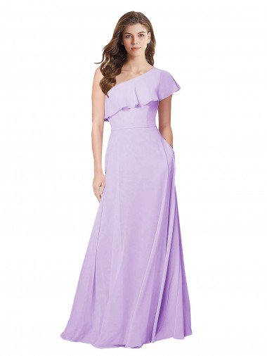 Affordable Draped One Shoulder Long Chiffon Bridesmaid Dress 