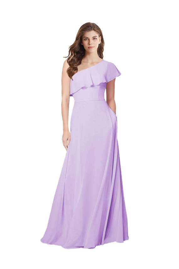 Affordable Draped One Shoulder Long Chiffon Bridesmaid Dress 