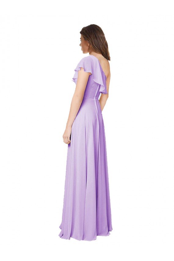 Affordable Draped One Shoulder Long Chiffon Bridesmaid Dress 