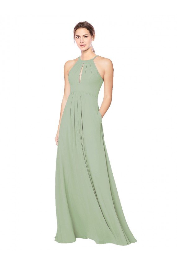 Affordable High Halter Neck Keyhole Chiffon Bridesmaid Dress