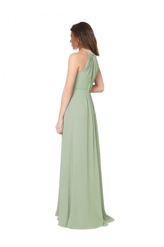 Affordable High Halter Neck Keyhole Chiffon Bridesmaid Dress