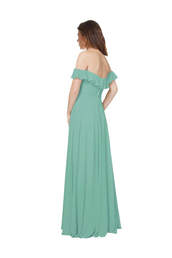 Affordable Flounce Sleeves Off the Shoulder Long Chiffon Bridesmaid Dress