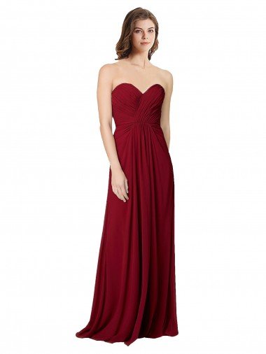 Affordable Draped Sweetheart Long Grecian Inspired Chiffon Bridesmaid Dress