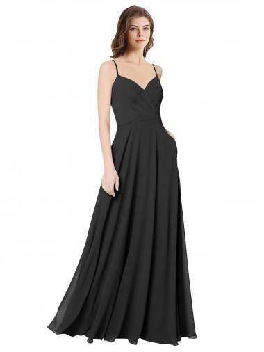 Affordable Cowl Back Spaghetti Straps Long Chiffon Bridesmaid Dress 