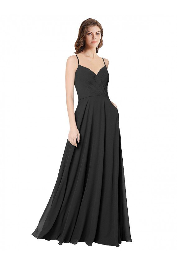 Affordable Cowl Back Spaghetti Straps Long Chiffon Bridesmaid Dress 