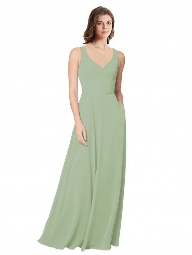 Affordable A-Line Open Back Chiffon Bridesmaid Dress with Pockets