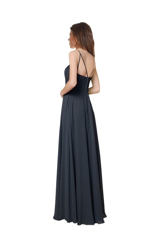 Affordable Crossover Bodice Long Chiffon Bridesmaid Dress with Double Back Straps