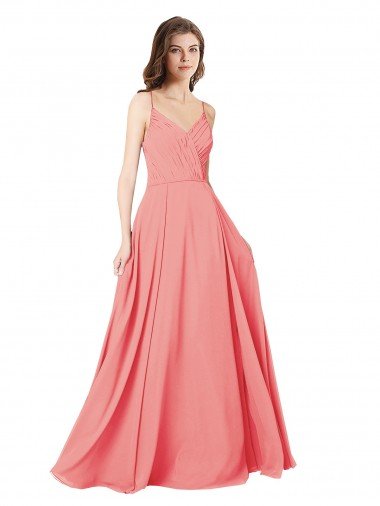 Affordable Crossover Bodice Long Chiffon Bridesmaid Dress with Double Back Straps