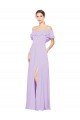 Affordable Ruffled Off the Shoulder Long Chiffon Bridesmaid Dress with Slit
