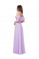 Affordable Ruffled Off the Shoulder Long Chiffon Bridesmaid Dress with Slit