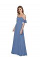 Affordable Flutter Sleeves Scoop Neck Off the Shoulder Long Chiffon Bridesmaid Dress