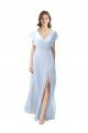Affordable Flutter Sleeves Long Chiffon Bridesmaid Dress with Daring Open Back and Side Slit