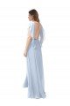 Affordable Flutter Sleeves Long Chiffon Bridesmaid Dress with Daring Open Back and Side Slit