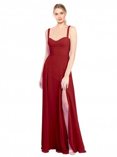 Affordable Sweetheart Neckline Long Chiffon Bridesmaid Dress with Side Slit and Wide Straps