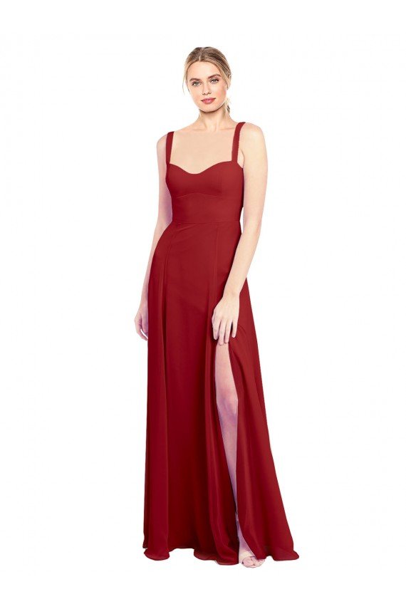 Affordable Sweetheart Neckline Long Chiffon Bridesmaid Dress with Side Slit and Wide Straps