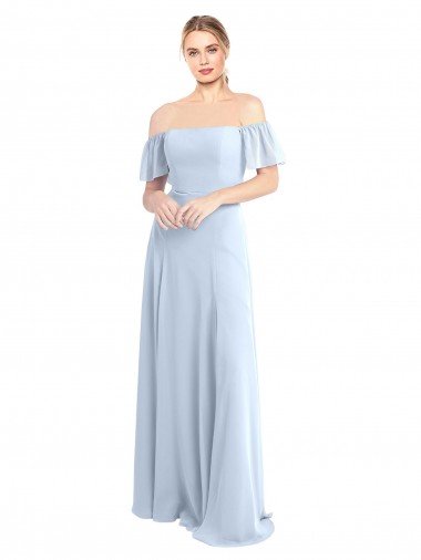 Affordable Off the Shoulder Flutter Sleeves Long Chiffon Bridesmaid Dress