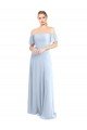 Affordable Off the Shoulder Flutter Sleeves Long Chiffon Bridesmaid Dress