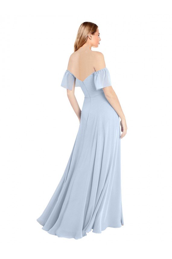 Affordable Off the Shoulder Flutter Sleeves Long Chiffon Bridesmaid Dress