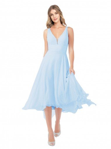 Affordable Chiffon Midi Length Keyhole Back Cocktail Bridesmaid Dress