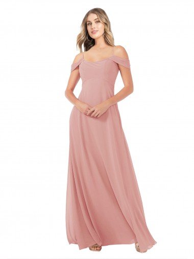 Affordable Draped Shoulder Sash Back Chiffon Bridesmaid Dress