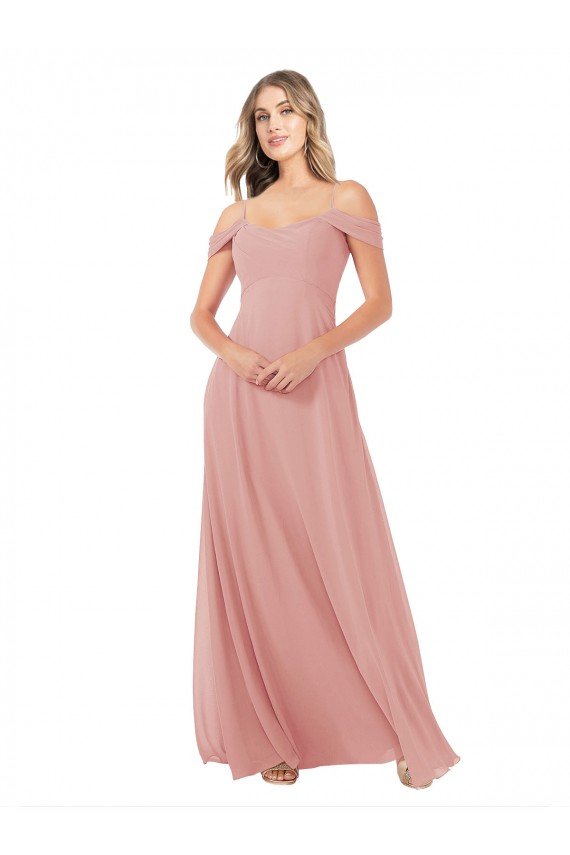Affordable Draped Shoulder Sash Back Chiffon Bridesmaid Dress