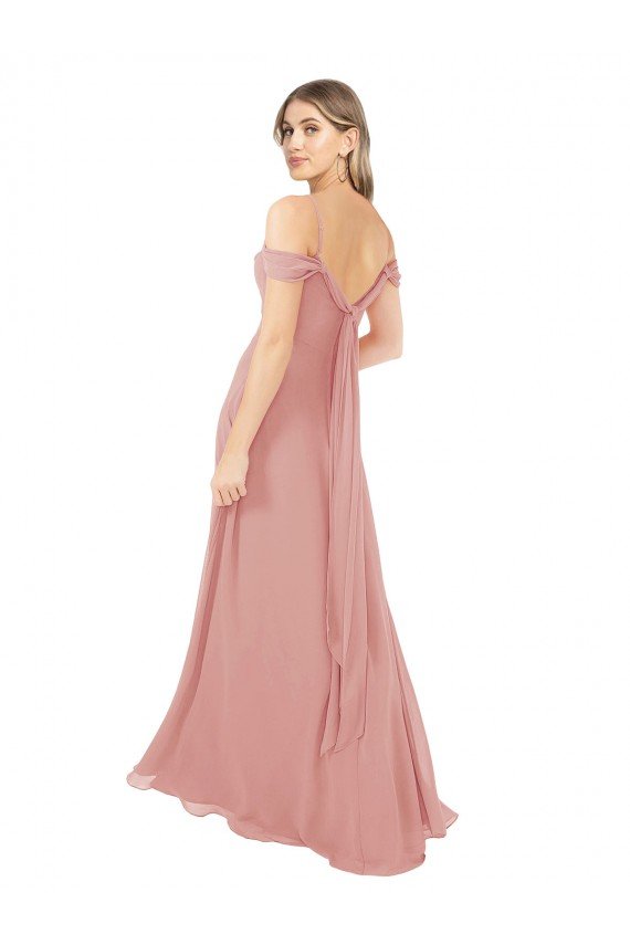Affordable Draped Shoulder Sash Back Chiffon Bridesmaid Dress