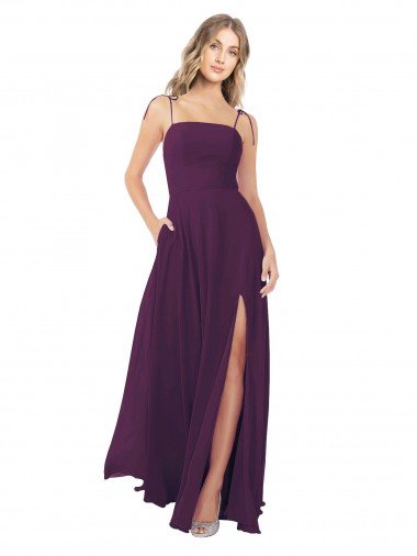 Affordable Chiffon Bridesmaid Dress with Front Slit and Keyhole Back