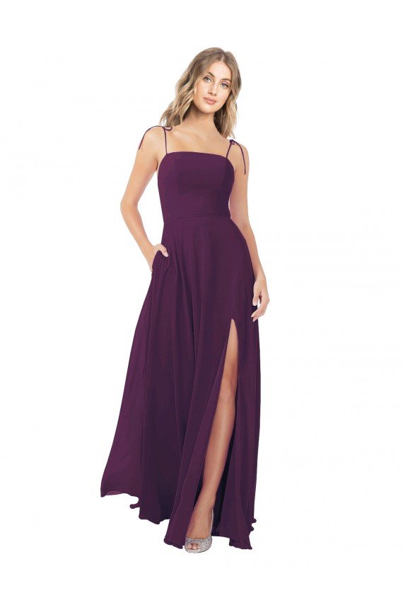 Affordable Chiffon Bridesmaid Dress with Front Slit and Keyhole Back