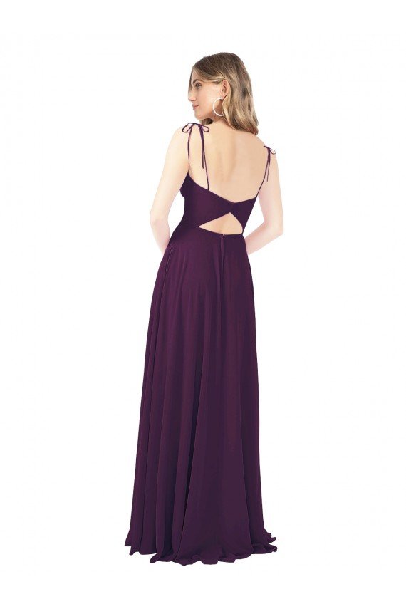 Affordable Chiffon Bridesmaid Dress with Front Slit and Keyhole Back