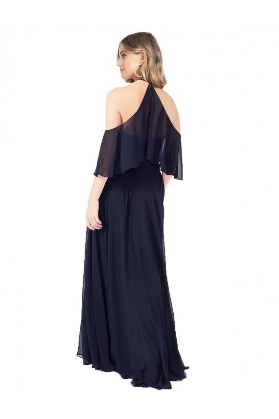 Affordable Halter Neck Cold Shoulder Flutter Sleeves Bridesmaid Dress