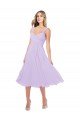 Affordable Draped Midi Length Chiffon Cocktail Bridesmaid Dress with Ruched Bodice