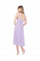 Affordable Draped Midi Length Chiffon Cocktail Bridesmaid Dress with Ruched Bodice