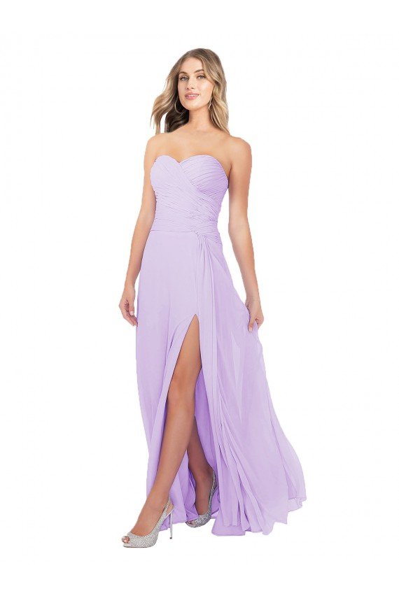 Affordable Draped Sweetheart Chiffon Bridesmaid Dress with High Slit