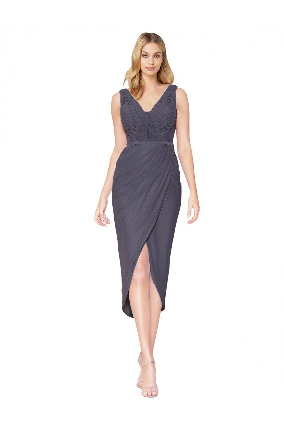 Affordable High Low V-Neck Chiffon Mermaid Wrap Bridesmaid Dress / Formal Prom Dress