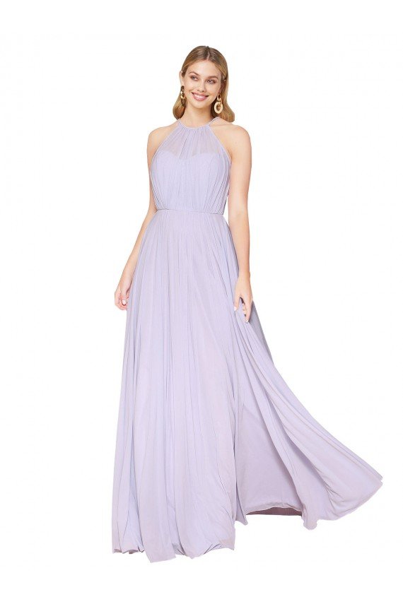 Affordable High Neck Halter Shirred Chiffon Bridesmaid Dress / Formal Prom Dress