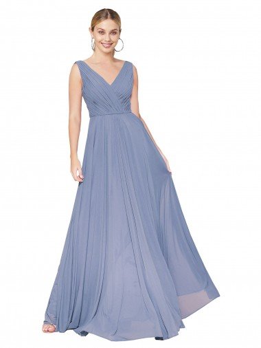 Affordable Floor Length High Neck V-Back Chiffon Bridesmaid Dress / Formal Prom Dress