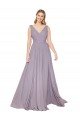 Affordable Draped Floor Length High Neck V-Back Chiffon Bridesmaid Dress / Formal Prom Dress with Shirred Bodice