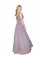 Affordable Draped Floor Length High Neck V-Back Chiffon Bridesmaid Dress / Formal Prom Dress with Shirred Bodice