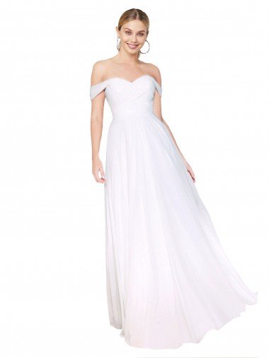 Affordable Off the Shoulder Long Full Length Chiffon Bridesmaid Dress / Formal Prom Dress